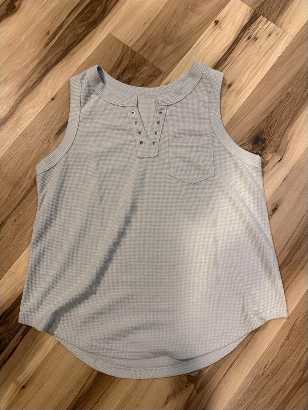 Women’s Grey Sleeveless Tank with Eyelet V-Placket